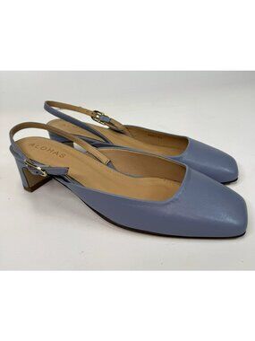 ALOHAS Blue Leather Slingback Kitten Heel Pumps Shoes 2" Heel EU Size 39 US 8.5